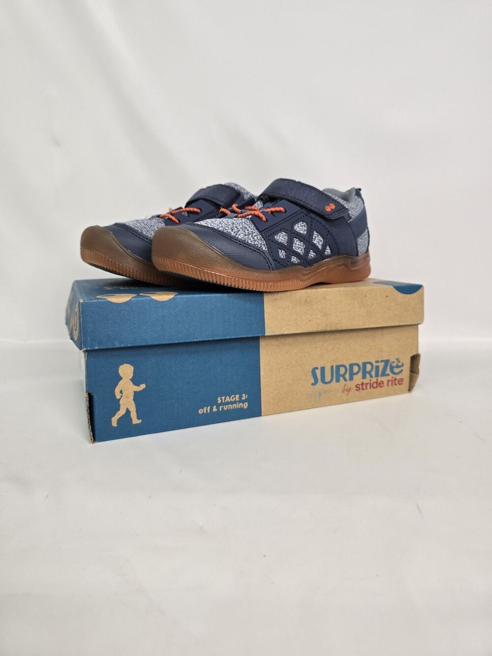 Stride Rite Boys Size 11 Style Casey Navy Off & Running Shoes No Tie